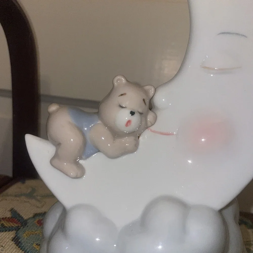 Ceramic Nursery Statue Bear‎ Sleeping On The Moon With Clouds 6.5